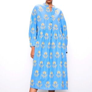 NWT ZARA Voluminous Floral Embroidered Midi Dress. Size L